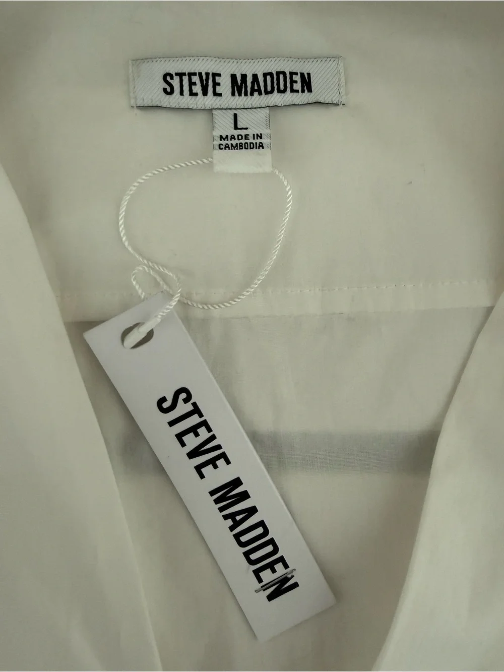 Steve Madden NWT White Cotton Poplin Mini Dress Size L Hidden Side Zip